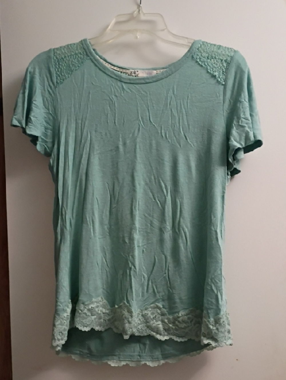 Jolt Light Aqua Short-Sleeve Tee with Lace Trim